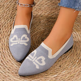 Bow Design Embroidered Pointed Toe Flat