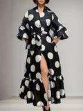 Polka Dot Open Split Ruffled Maxi Dress