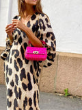 Bright Leopard Print Lantern Sleeve Dress