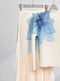 Flower Embellished Pleated Two-Piece Set for Women