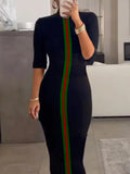 Center Striped Bodycon Midi Dress