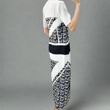 Bright Black & White Printed Stretch Dress