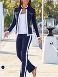 Elegant Two Piece Set - Slim Simple Zipper Top and Straight Sweatpants
