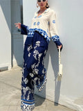 Printed Pants Sets Loose Long Sleeve Shirts Wide Leg Trousers