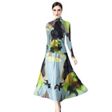 High Neck Abstract Print Midi Dress for Women