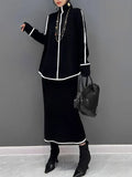 High Neck Contrast Color Striped Sweater for Women