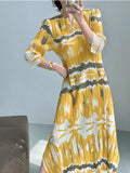 Tie-Dye Printed Mid-Calf Dress for Women