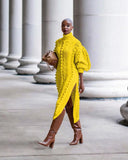Bright High-Split Turtleneck Knit Dress