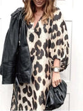 Bright Leopard Print Lantern Sleeve Dress