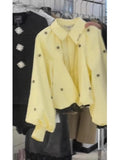 Turn-down Collar Long Puffy Sleeve Cropped Blouse