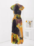 Abstract Contrast Print Two Piece Skirt Set for Women
