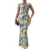 Lemon Floral Maxi Dress| Bodycon Summer Dress