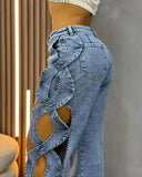 Cutout Criss-Cross Denim Pant