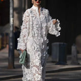 Bright White Dress| 3D Floral Embroidered