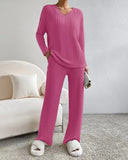 Casual Straight Leg Pant With Loose V-neck Sweater