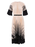 Ivory Contrast Print Pleated Midi Dress with Belt
