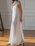 Elegant White Halter-Neck Pleated Dress