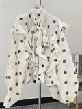 Ruffled Polka Dot Bow Tie Blouse