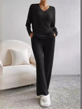 Casual Straight Leg Pant With Loose V-neck Sweater