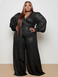 V-Neck Jumpsuit with Shiny Sleeves