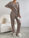 Casual Straight Leg Pant With Loose V-neck Sweater