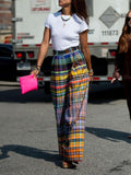 Bernarda Multi-Colored Plaid Wide-Leg Pants
