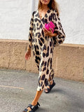 Bright Leopard Print Lantern Sleeve Dress