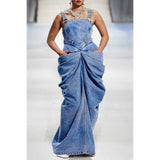 Plus Size Blue Denim Overall Dress with Bow