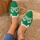 Bow Design Embroidered Pointed Toe Flat