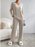 Casual Straight Leg Pant With Loose V-neck Sweater