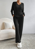 Casual Straight Leg Pant With Loose V-neck Sweater