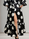 Polka Dot Open Split Ruffled Maxi Dress