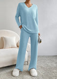 Casual Straight Leg Pant With Loose V-neck Sweater