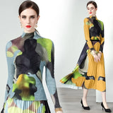 High Neck Abstract Print Midi Dress for Women