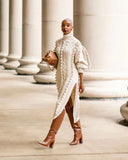 Bright High-Split Turtleneck Knit Dress