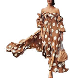 Off-Shoulder Polka Dot Maxi Dress