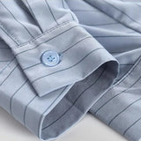Blue Vertical Stripes Draw Sleeve Shirt