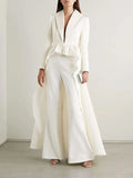 Valeria White Tuxedo Train Pants Set