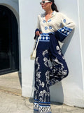 Printed Pants Sets Loose Long Sleeve Shirts Wide Leg Trousers