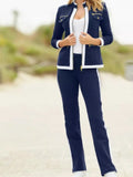 Elegant Two Piece Set - Slim Simple Zipper Top and Straight Sweatpants