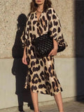 Bright Leopard Print Lantern Sleeve Dress