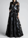 Jacquard Applique Mesh Maxi Dress