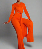 Long Sleeve High Slit Top & Straight Pants