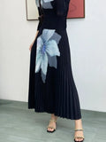 Flower Embellished Pleated Two-Piece Set for Women