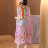 Pastel Color Abstract Short Sleeve Stretch Dress