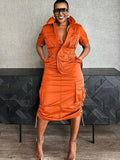Streetwear Cargo Midi Dress with Pockets