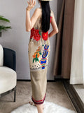 Orient Garden Sleeveless Round Neck Stretch Dress for Women