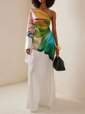 Amberige One-Shoulder Printed Maxi Dress