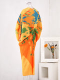 Miakiye V-Neck Batwing Sleeve Pleated Dress