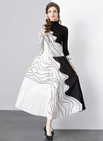 Volcanic Print Long Sleeve Top & Flared Skirt